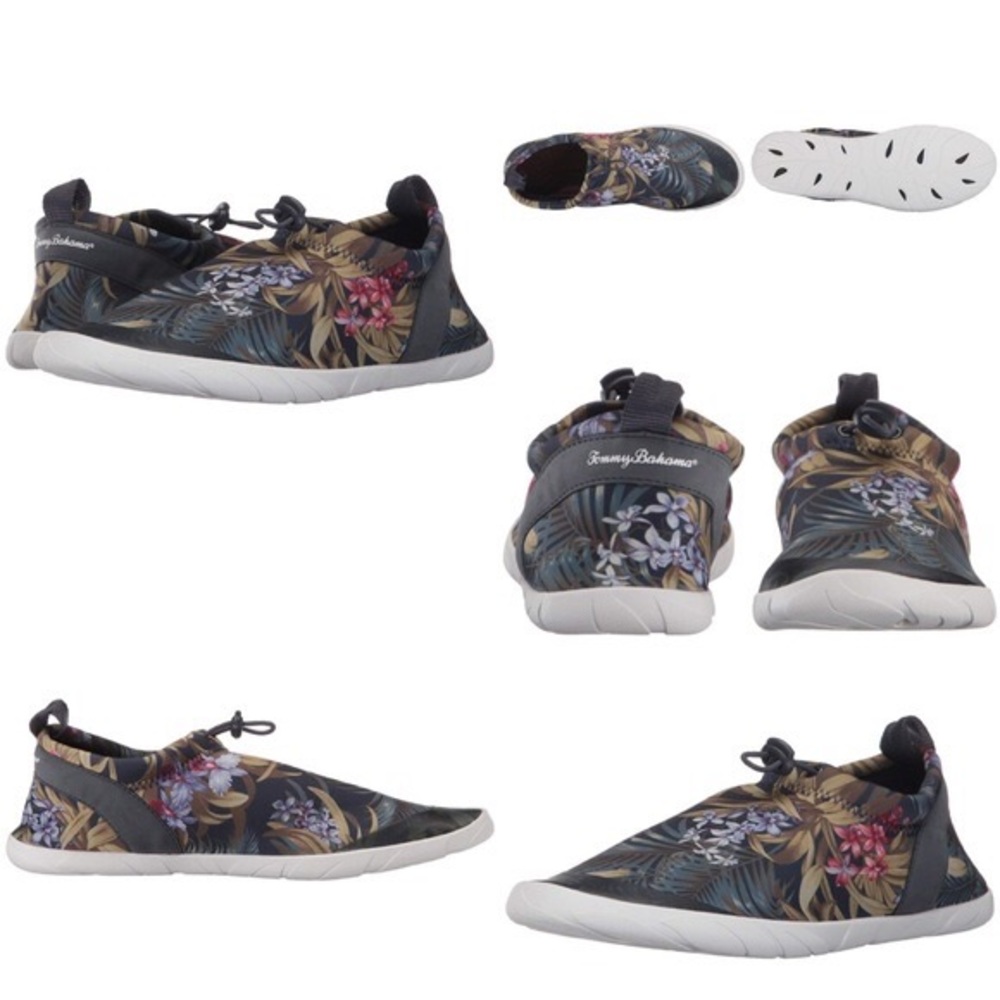 TOMMY BAHAMA Navy, Green & Purple Tropical Floral Athletic Water Shoes Size 8.5